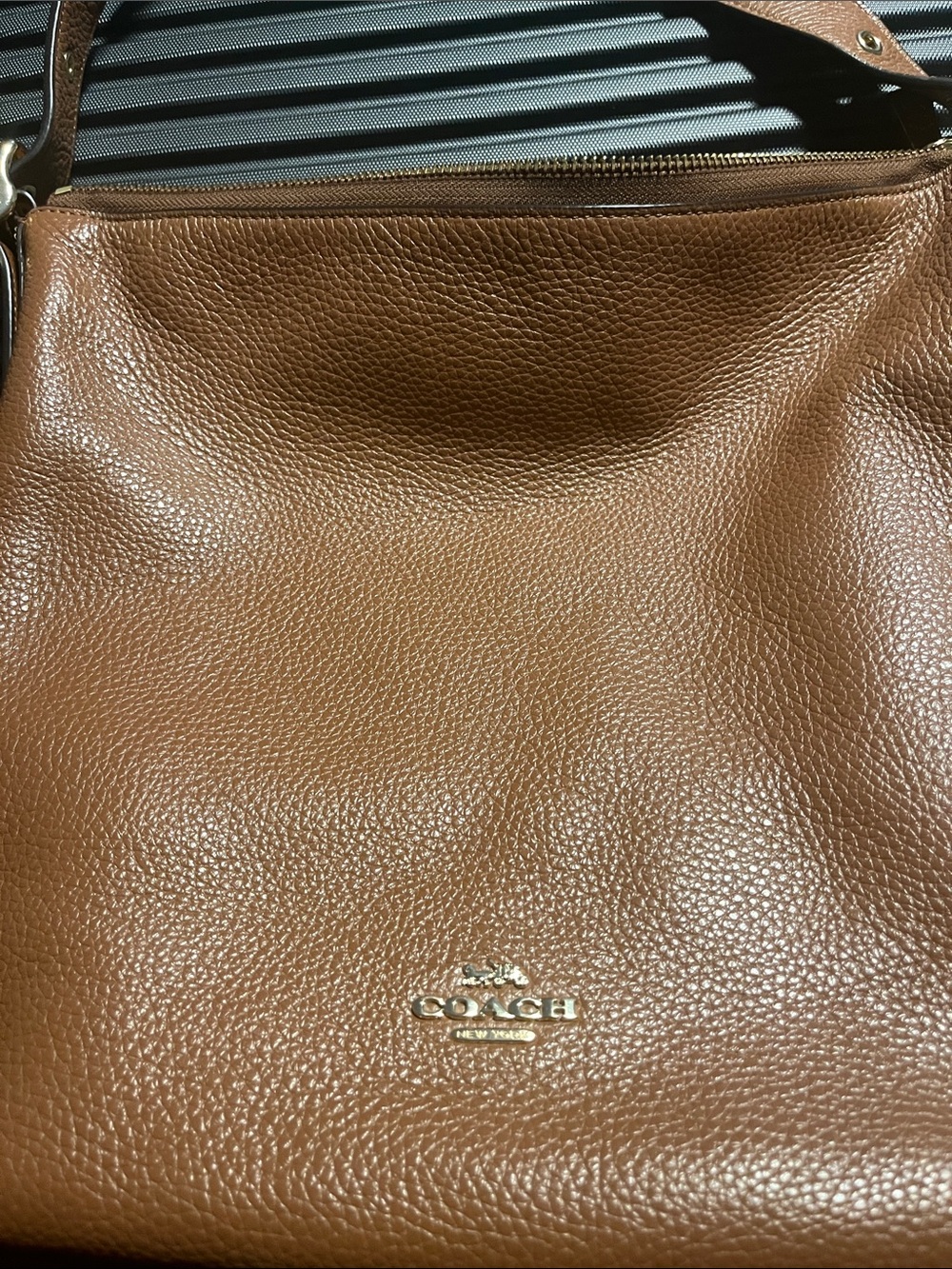 Coach Tan Pebbled Leather Crossbody Bag with Gold Logo